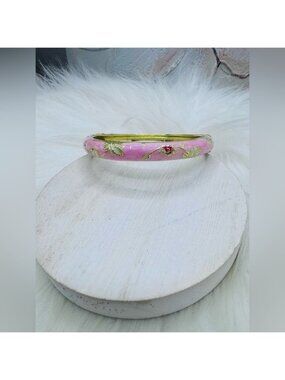Pink Flower Enamel Cloisonne Bracelet Bangle